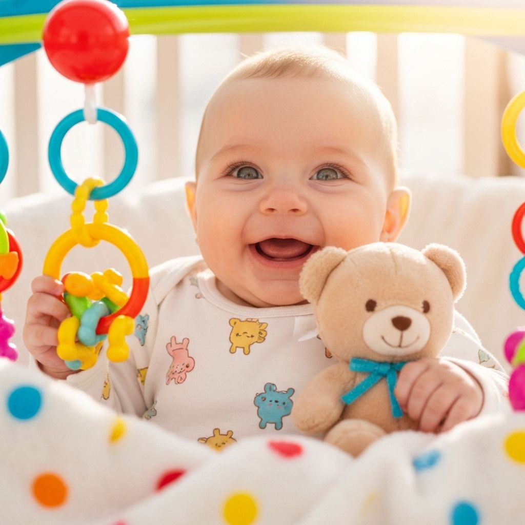 Happy baby with toys
